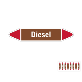 Produkt Hauptbild von Rohrleitungsetikett: Diesel, braun-weiß-rot, Standardfolie, versch.  Formate