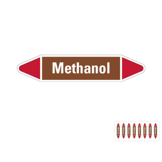 Produkt Hauptbild von Rohrleitungsetikett: Methanol, braun-weiß-rot, Standardfolie, versch.  Formate