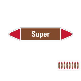 Produkt Hauptbild von Rohrleitungsetikett: Super, braun-weiß-rot, Standardfolie, versch.  Formate