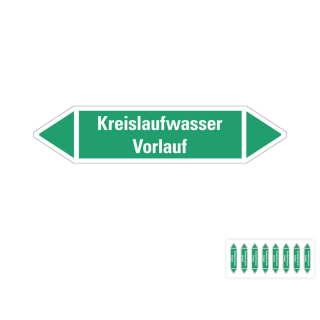 Produkt Hauptbild von Rohrleitungsetikett: Kreislaufwasser Vorlauf, grün-weiß, Standardfolie, versch.  Formate