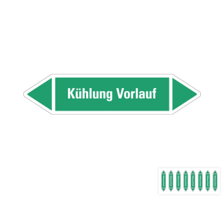 Produkt Hauptbild von Rohrleitungsetikett: Kühlung Vorlauf, grün-weiß, Standardfolie, versch.  Formate