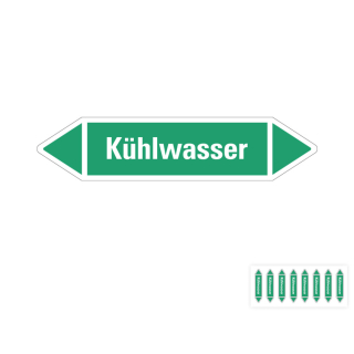 Produkt Hauptbild von Rohrleitungsetikett: Kühlwasser, grün-weiß, Standardfolie, versch.  Formate