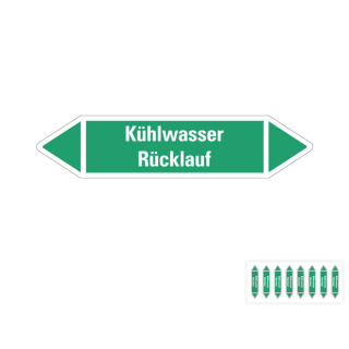 Produkt Hauptbild von Rohrleitungsetikett: Kühlwasser Rücklauf, grün-weiß, Standardfolie, versch.  Formate