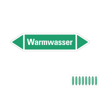 Produkt Hauptbild von Rohrleitungsetikett: Warmwasser, grün-weiß, Standardfolie, versch.  Formate