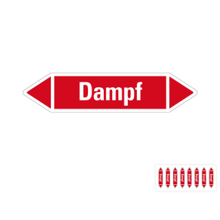 Produkt Hauptbild von Rohrleitungsetikett: Dampf, rot-weiß, Standardfolie, versch.  Formate