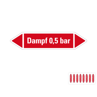 Produkt Hauptbild von Rohrleitungsetikett: Dampf 0,5 bar, rot-weiß, Standardfolie, versch.  Formate