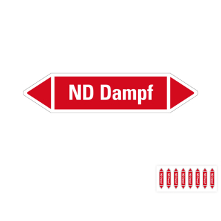 Produkt Hauptbild von Rohrleitungsetikett: ND Dampf, rot-weiß, Standardfolie, versch.  Formate