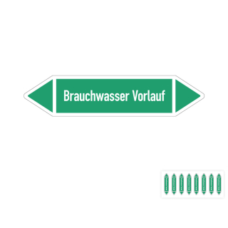 Produkt Hauptbild von Rohrleitungsetikett: Brauchwasser Vorlauf, gemäß DIN 2403, grün-weiß, Standardfolie, versch.  Formate