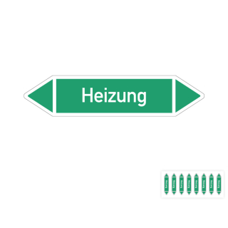 Produkt Hauptbild von Rohrleitungsetikett: Heizung, gemäß DIN 2403, grün-weiß, Standardfolie, versch.  Formate