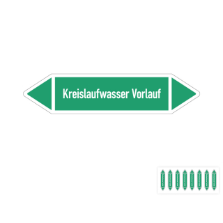 Produkt Hauptbild von Rohrleitungsetikett: Kreislaufwasser Vorlauf, gemäß DIN 2403, grün-weiß, Standardfolie, versch.  Formate