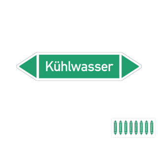 Produkt Hauptbild von Rohrleitungsetikett: Kühlwasser, gemäß DIN 2403, grün-weiß, Standardfolie, versch.  Formate