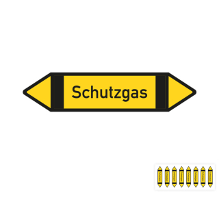 Produkt Hauptbild von Rohrleitungsetikett: Schutzgas, gemäß DIN 2403, gelb-schwarz-schwarz, Standardfolie, versch.  Formate