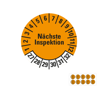 Prüfplakette Nächste Inspektion, 27 - 32, orange, Standardfolie, 10 St./Bogen
