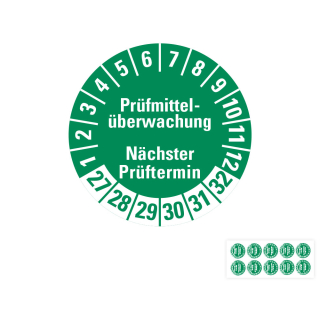 Prüfplakette Prüfmittelüberwachung Nächster Prüftermin, 27 - 32, grün, Standardfolie, 10 St./Bogen