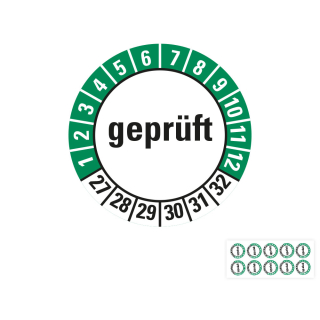 Prüfplakette geprüft, 27 - 32, weiß-grün, Standardfolie, 10 St./Bogen