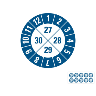 Prüfplakette 27 - 30, blau, Standardfolie, 10 St./Bogen