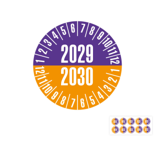 Prüfplakette 2029/2030, violett/orange, Standardfolie, 10 St./Bogen