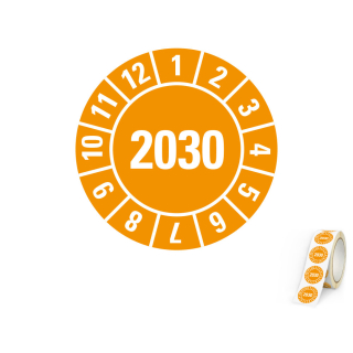 Jahresprüfplakette 2030, orange, Standardfolie, 500 St./Rolle
