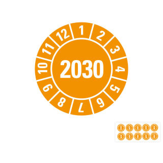 Jahresprüfplakette 2030, orange, Standardfolie, 10 St./Bogen