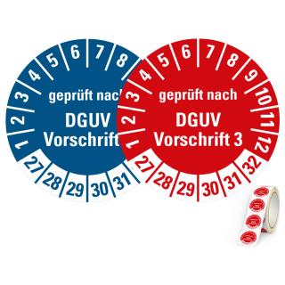 Prüfplakette geprüft nach DGUV Vorschrift 3, 27 - 32, 500 St./Rolle