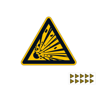 Produkt Hauptbild von Warnschild: Warnung vor explosionsgefährlichen Stoffen, Dreieck, gelb-schwarz, ASR/ISO, versch. Materialien, Schenkellängen und Lieferformen