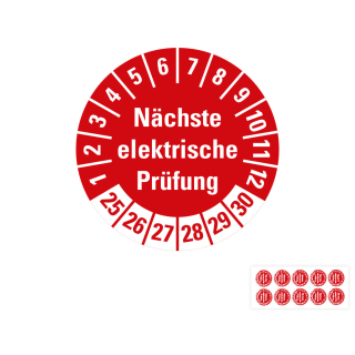 Produkt Hauptbild von Prüfplakette Nächste elektrische Prüfung, rot, Folie mit Spezialkleber, versch. Jahreszahlen
