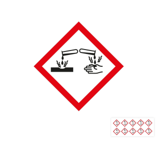 Produkt Hauptbild von Gefahrensymbol: GHS05 Ätzwirkung, Folie selbstklebend, versch. Größen und Lieferformen