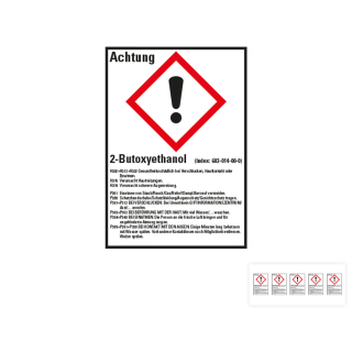 Produkt Hauptbild von Gefahrstoffkennzeichen: 2-Butoxyethanol, 1 GHS Symbol mit Text, Folie selbstklebend, versch. Größen