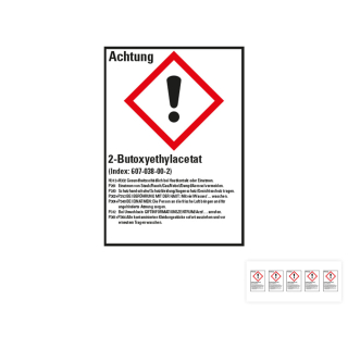 Produkt Hauptbild von Gefahrstoffkennzeichen: 2-Butoxyethylacetat, 1 GHS Symbol mit Text, Folie selbstklebend, versch. Größen