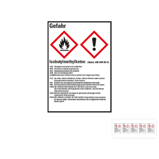 Produkt Hauptbild von Gefahrstoffkennzeichen: Isobutylmethylketon, 2 GHS Symbole mit Text, Folie selbstklebend, versch. Größen