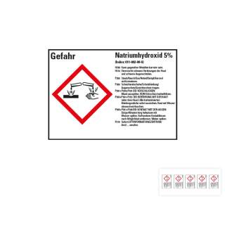 Produkt Hauptbild von Gefahrstoffkennzeichen: Natriumhydroxid 10%, 1 GHS Symbol mit Text, Folie selbstklebend, versch. Größen