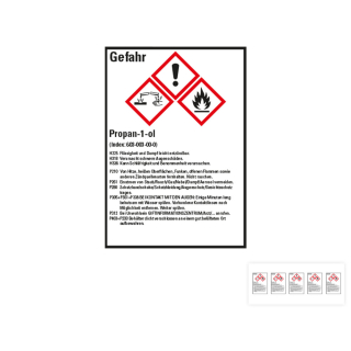 Produkt Hauptbild von Gefahrstoffkennzeichen: Propan-1-ol, 3 GHS Symbole mit Text, Folie selbstklebend, versch. Größen