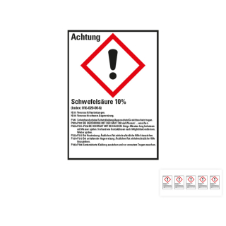Produkt Hauptbild von Gefahrstoffkennzeichen: Schwefelsäure 10%, 1 GHS Symbol mit Text, Folie selbstklebend, versch. Größen