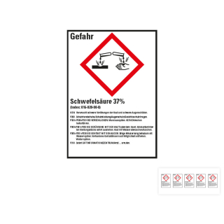 Produkt Hauptbild von Gefahrstoffkennzeichen: Schwefelsäure 37%, 1 GHS Symbol mit Text, Folie selbstklebend, versch. Größen