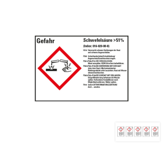 Produkt Hauptbild von Gefahrstoffkennzeichen: Schwefelsäure >51%, 1 GHS Symbol mit Text, Folie selbstklebend, versch. Größen
