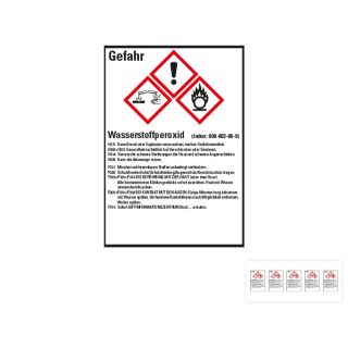 Produkt Hauptbild von Gefahrstoffkennzeichen: Wasserstoffperoxid, 3 GHS Symbole mit Text, Folie selbstklebend, versch. Größen