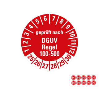 Produkt Hauptbild von Prüfplakette geprüft nach DGUV Regel 100-500, rot, Folie mit Spezialkleber, versch. Jahreszahlen
