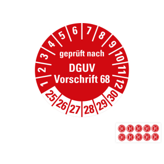Produkt Hauptbild von Prüfplakette geprüft nach DGUV Vorschrift 68, rot, Folie mit Spezialkleber, versch. Jahreszahlen