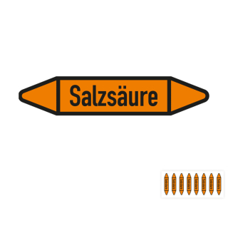 Produkt Hauptbild von Rohrleitungsetikett: Salzsäure, DIN 2403, orange-schwarz, für Rohre mit versch.  Durchmessern, Folie selbstklebend