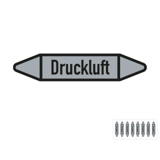 Produkt Hauptbild von Rohrleitungsetikett: Druckluft, DIN 2403, grau-schwarz, für Rohre mit versch.  Durchmessern, Folie selbstklebend