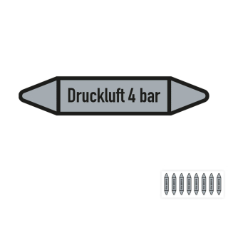 Produkt Hauptbild von Rohrleitungsetikett: Druckluft 4 bar, DIN 2403, grau-schwarz, für Rohre mit versch.  Durchmessern, Folie selbstklebend