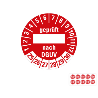 Produkt Hauptbild von Prüfplakette geprüft... nach DGUV, Beschriftungsfeld, rot, Folie mit Spezialkleber, versch. Jahreszahlen