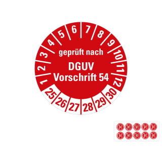 Produkt Hauptbild von Prüfplakette geprüft nach DGUV Vorschrift 54, rot, Folie mit Spezialkleber, versch. Jahreszahlen