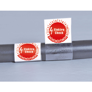 Produkt Hauptbild von Kabelprüfplakette Elektro Check, rot, Folie mit Spezialkleber, versch. Jahreszahlen, zwei Größen