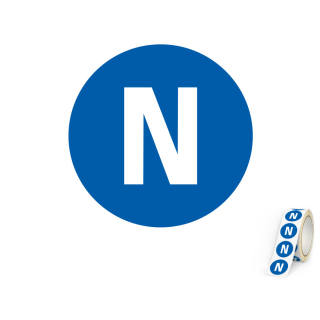 Produkt Hauptbild von Leiterkennzeichen: Neutralleiter N, blau-weiß, PET laminiert, Folie, versch. Durchmesser & Lieferformen
