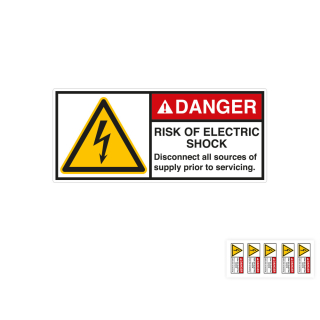 Produkt Hauptbild von ANSI-Aufkleber: DANGER Risk of electric shock [...], UL-anerkannt, ANSI Z535-4, Folie selbstklebend, versch. Größen