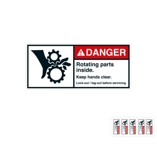 Produkt Hauptbild von ANSI-Aufkleber: DANGER Rotating parts inside [...], UL-anerkannt, ANSI Z535-4, Folie selbstklebend, versch. Größen
