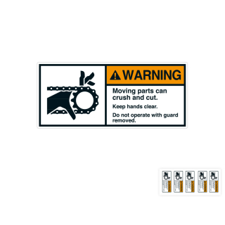 Produkt Hauptbild von ANSI-Aufkleber: WARNING Moving parts can crush and cut. [...], UL-anerkannt, ANSI Z535-4, Folie selbstklebend, versch. Größen