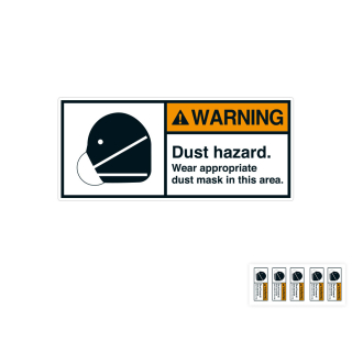 Produkt Hauptbild von ANSI-Aufkleber: WARNING Dust hazard [...], UL-anerkannt, ANSI Z535-4, Folie selbstklebend, versch. Größen