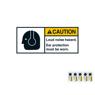 Produkt Hauptbild von ANSI-Aufkleber: CAUTION Loud noise hazard. Ear protection must be worn, UL-anerkannt, ANSI Z535-4, Folie selbstklebend, versch. Größen